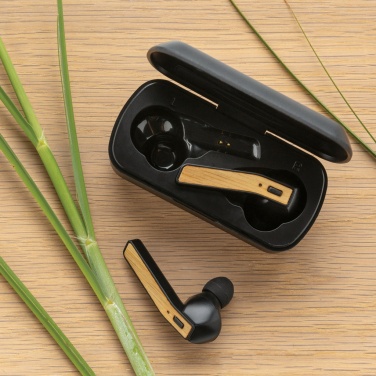 Logo trade promotional gift photo of: Bamboo Free Flow TWS earbuds in case